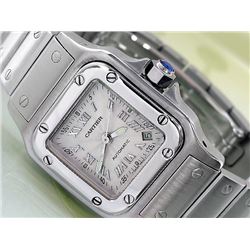 Lady's Cartier Stainless Steel Santos Galbee Watch. Silver Sun Ray Roman Dial. Stainless Steel Bezel