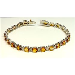 ORANGE TOURMALINE 9.32CT / DIAMOND 0.49CT / 14K WHITE GOLD BRACELET 8.85GRAM