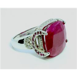GIA  Ruby Center 15.53,  Ruby 0.51 small & Diamond 0.42 ct, Ring, 8.74 gr 14K White Gold