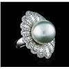 Image 2 : 18KT White Gold Pearl and Diamond Ring