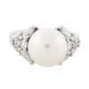 Image 1 : 18KT White Gold Pearl and Diamond Ring