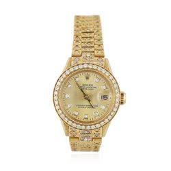 Ladies Rolex 18KT Yellow Gold 3.30 ctw Diamond DateJust Wristwatch