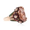 Image 2 : 14KT Rose Gold 11.56 ctw Morganite, Ruby, Tsavorite and Diamond Ring