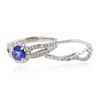 Image 3 : 14KT White Gold 0.73 ctw Tanzanite and Diamond Wedding Ring Set