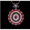 Image 2 : 14KT Rose Gold 6.35 ctw Multi Color Sapphire, Ruby and Diamond Pendant W/ Chain