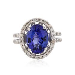 14KT White Gold 4.67 ctw Tanzanite and Diamond Ring