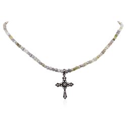 14KT White Gold 51.89 ctw Rough Diamond Necklace With Charm