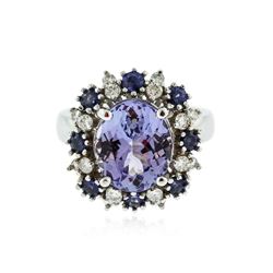 14KT White Gold 4.75 ctw Tanzanite, Sapphire and Diamond Ring