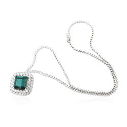 18KT White Gold 15.54 ctw GIA Certified Tourmaline and Diamond Necklace