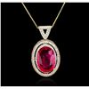 Image 2 : 14KT Yellow Gold 21.67 ctw Ruby and Diamond Pendant With Chain