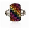 Image 1 : 14KT White Gold 3.91 ctw Multicolor Sapphire and Diamond Ring