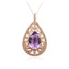 Image 2 : 14KT Rose Gold 9.99 ctw Amethyst and Diamond Pendant With Chain