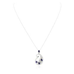 14KT White Gold 1.88 ctw Sapphire and Diamond Pendant With Chain