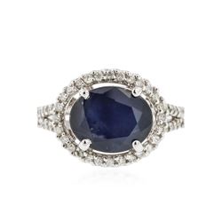 14KT White Gold 4.65 ctw Sapphire and Diamond Ring