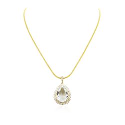 14KT Yellow Gold GIA Certified 20.50 ctw Aquamarine and Diamond Pendant W/ Chain