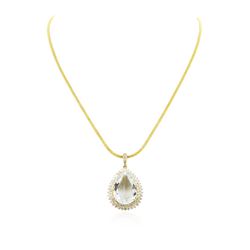 14KT Yellow Gold GIA Certified 20.50 ctw Aquamarine and Diamond Pendant W/ Chain