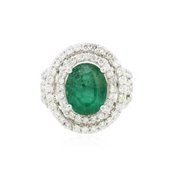 14KT White Gold 3.58 ctw Emerald and Diamond Ring