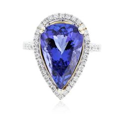 14KT Two-Tone Gold 9.41 ctw GIA Certified Tanzanite and Diamond Ring