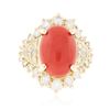 Image 1 : 14KT Yellow Gold 7.55 ctw Coral and Diamond Ring