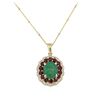 Image 2 : 14KT Yellow Gold 3.96 ctw Emerald, Ruby and Diamond Pendant With Chain