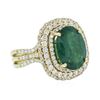 Image 2 : 14KT Yellow Gold 3.82 ctw Emerald and Diamond Ring