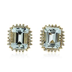 14KT Yellow Gold 7.06 ctw Aquamarine and Diamond Earrings