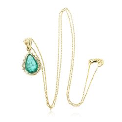 14KT Yellow Gold 2.58 ctw Emerald and Diamond Pendant With Chain