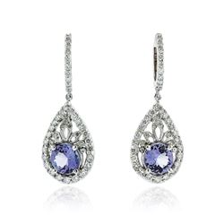 14KT White Gold 4.62 ctw Tanzanite and Diamond Earrings