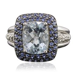 14KT White Gold 2.42 ctw Aquamarine, Blue Sapphire and Diamond Ring