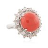 Image 2 : 14KT White Gold 7.25 ctw Coral and Diamond Ring