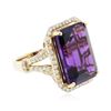 Image 2 : 14KT Yellow Gold 16.40 ctw Amethyst and Diamond Ring
