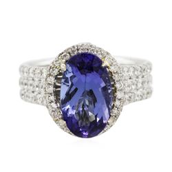 14KT Two-Tone Gold 3.41 ctw Tanzanite and Diamond Ring