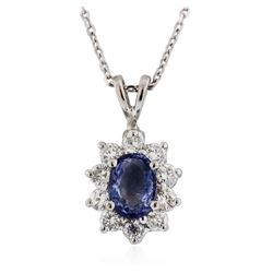 14KT White Gold 1.00 ctw Tanzanite and Diamond Pendant With Chain