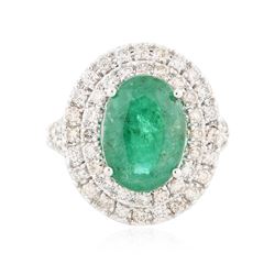 14KT White Gold 3.95 ctw Emerald and Diamond Ring