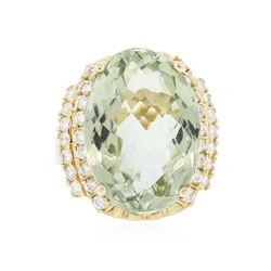 14KT Yellow Gold 16.00 ctw Green Quartz and Diamond Ring