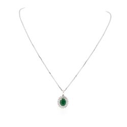 14KT White Gold 1.33 ctw Emerald and Diamond Pendant With Chain