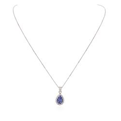 14KT White Gold 2.43 ctw Tanzanite and Diamond Pendant With Chain