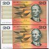 Image 1 : 1991  Fraser/Cole QEII Twenty Dollar Note x 2