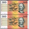 Image 1 : 1993 Fraser/Evans QEII Twenty Dollar AAA Prefix Consecutive Pair