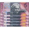 Image 1 : 2001 Macfarlane/Evans AA01 1st Prefix Five Dollar Note x 5