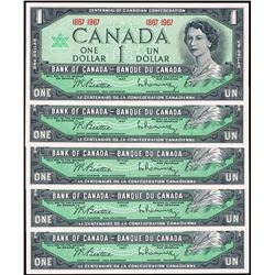 1967 Canada QEII One Dollar Consecutive Run of Five