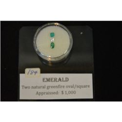 Two natural greenfire emerald gemstones including oval and square cuts. Appraised value $1,000.00