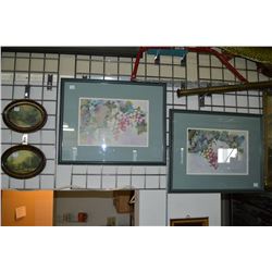 Selection of seven framed print including five vintage and two watercolour style grape motif prints