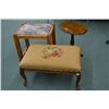 Image 1 : Needlework upholstered foot stool with cabriole legs, a small tilt top single pedestal side table an