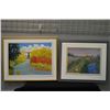Image 1 : Two framed oil on canvas paintings including horse and cowboy scene 14" X 18" and a bridge and river