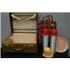 Image 1 : Vintage suitcase and a Thermos brand picnic including two thermos', two plates and two tea cups and 