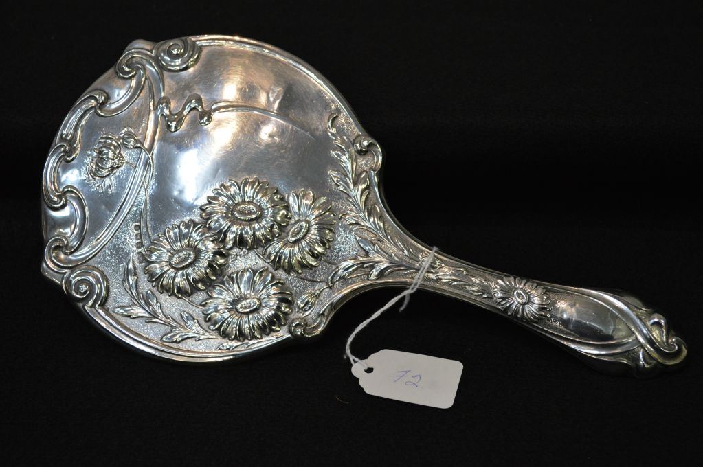 Sterling silver Art Nouveau hand mirror with British sterling hallmarks