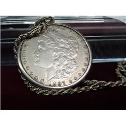 Sterling Silver Rope Necklace With a 1987 Silver Morgan