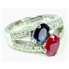 Image 2 : Ruby 1.11CT / Blue Sapphire 1.19CT / Diamond 0.29CT / 14K White Gold Ring 8.68 Gram