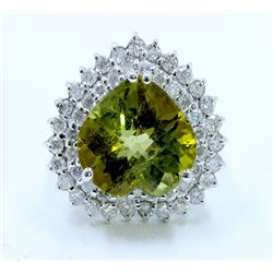 COPPER BEARRING TOURMALINE 9.94CT, 14K W/G RING 7.04GRAM / DIAMOND 1.52CT